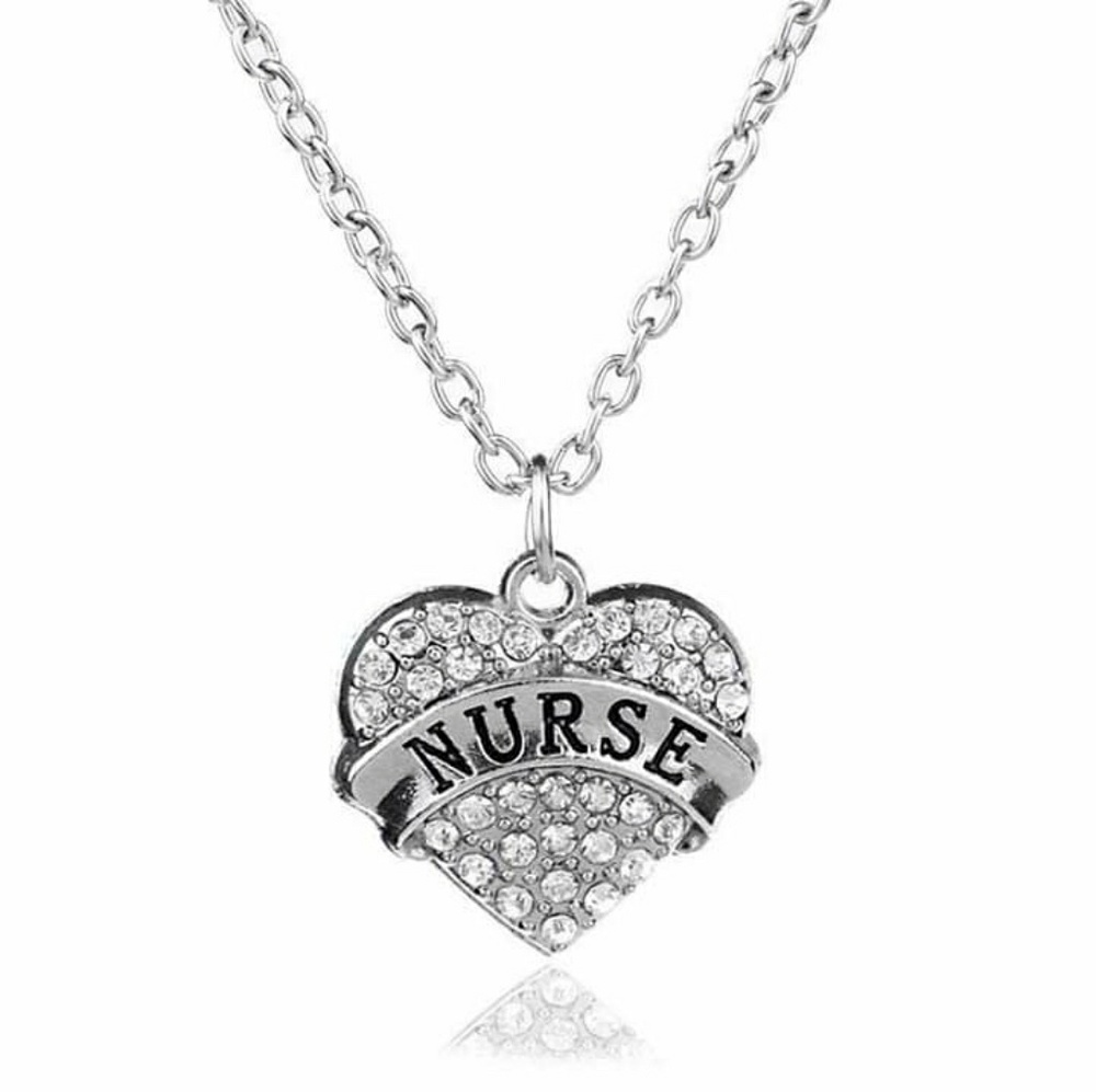 2/$10 Silver Crystal Accent Nurse necklace
